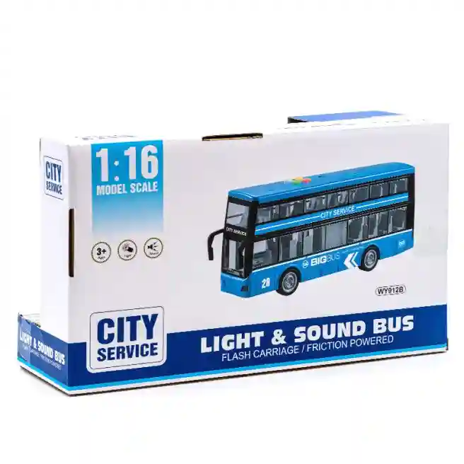 WY Autobus cu inertie "Double-Decker" albastru (lumini,sunete), cod 49461