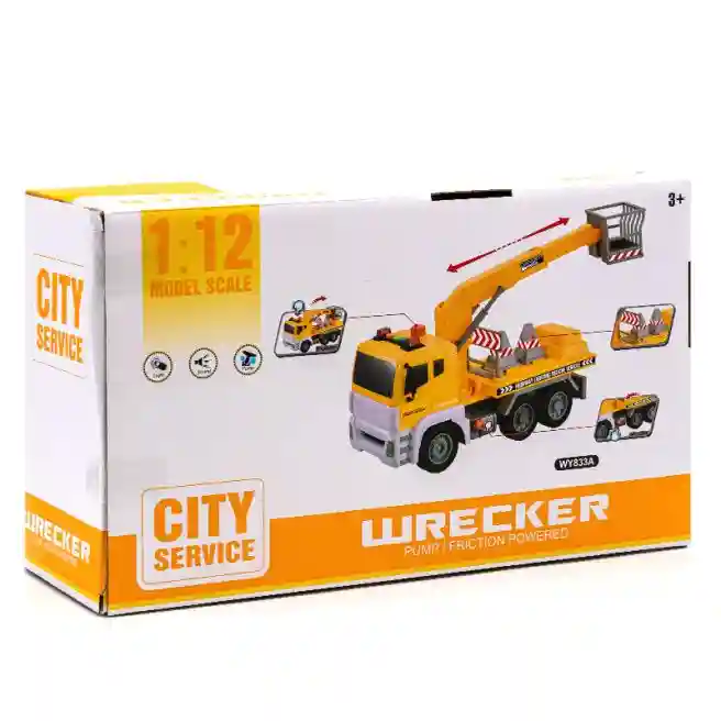 WY Машина инерц. 1:12 "Friction Truck" желтая (свет,звук), код 49490