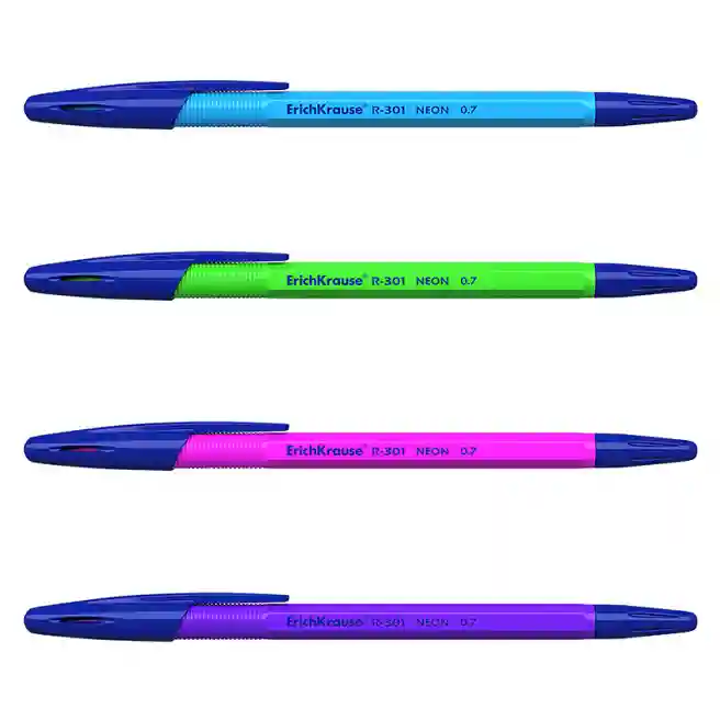 Ручка ErichKrause 0,7 мм R-301 Neon Stick, синяя