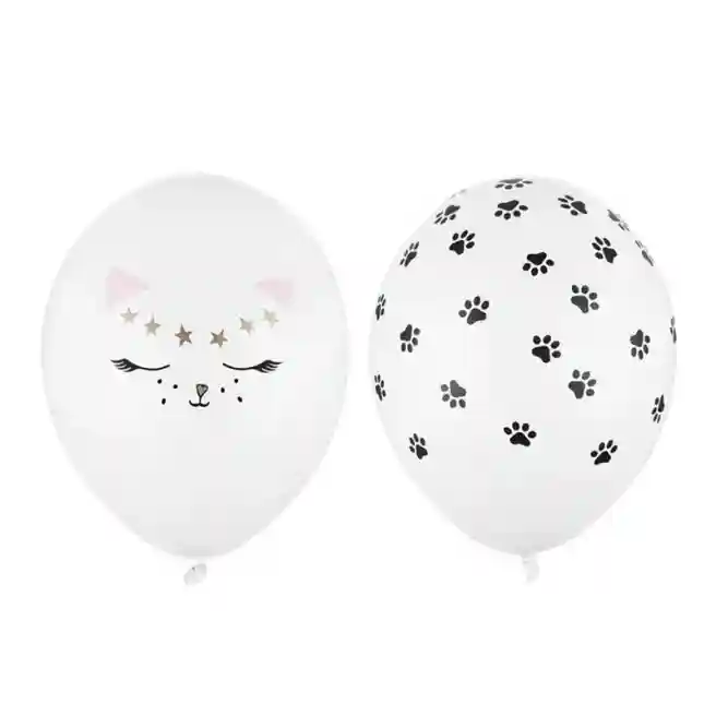 Balon 30 cm, Pisică+lăbuțe, Mix, alb