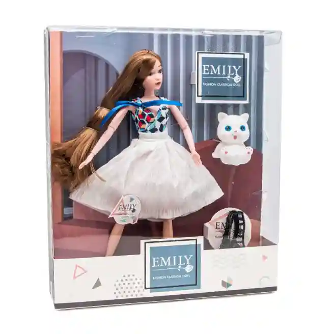 Papusa "Emily" 29 cm, cu pisica, cod 552014