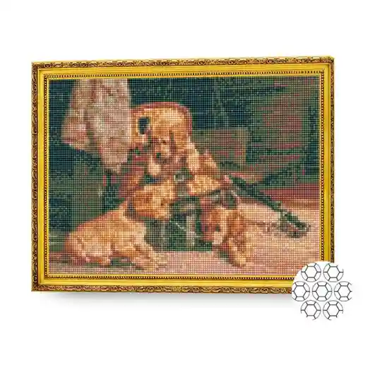 Cățeluși golden retriever, 30х40 cm, mozaic cu diamante