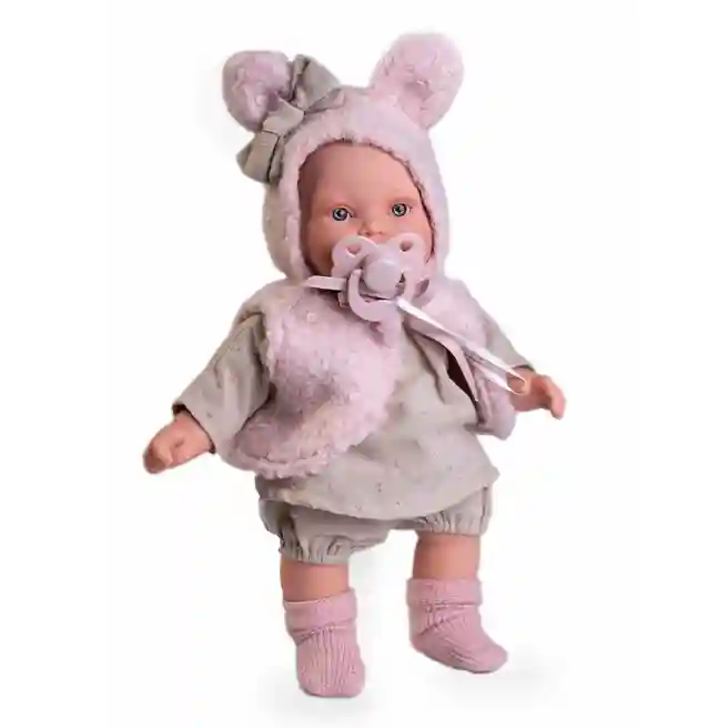 Păpușă bebeluș Kika în vestă cu urechiuși 27 cm, cod 53760