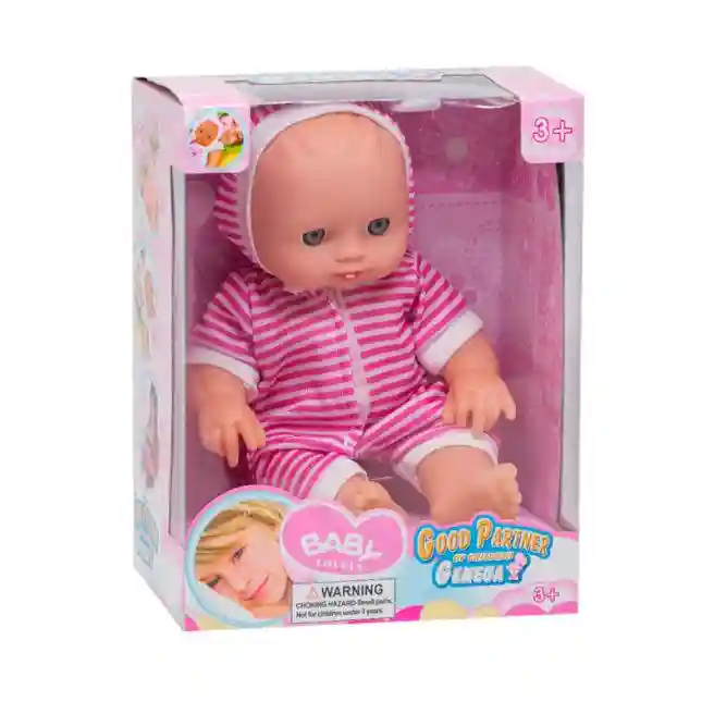 Păpușă cu sunete în română, (dungi roz), cod 180035