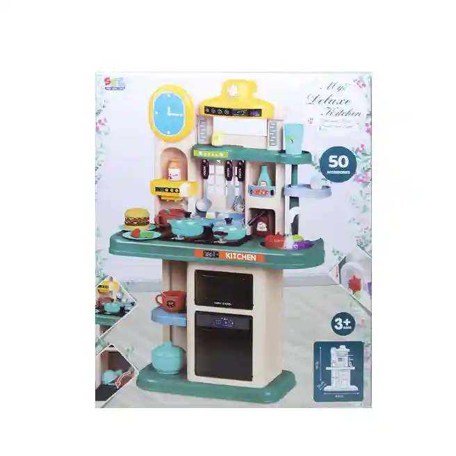 Set de joaca "Bucatarie" cu aragaz si chiuveta, cu lumina si sunet, culoare turcoaz, cod 612026