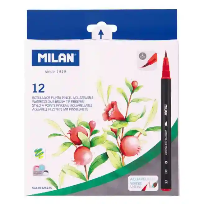 Set markere acuarelabile MILAN, 12 culori, pensula 0.5-6mm, art. 0612612S