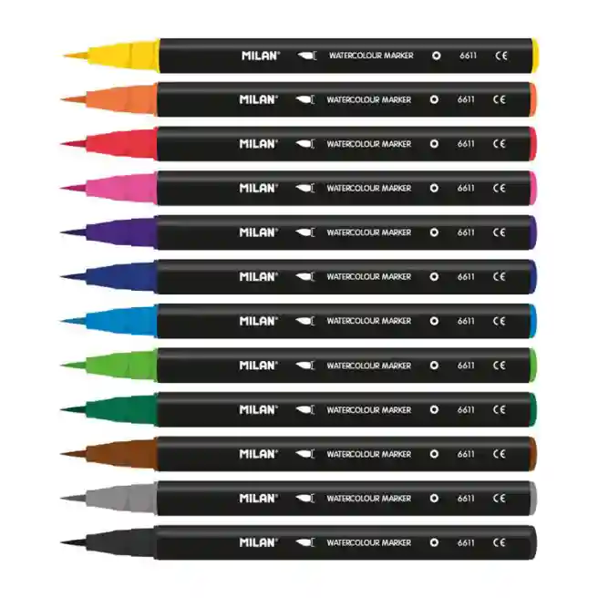 Set markere acuarelabile MILAN, 12 culori, pensula 0.5-6mm, art. 0612612S