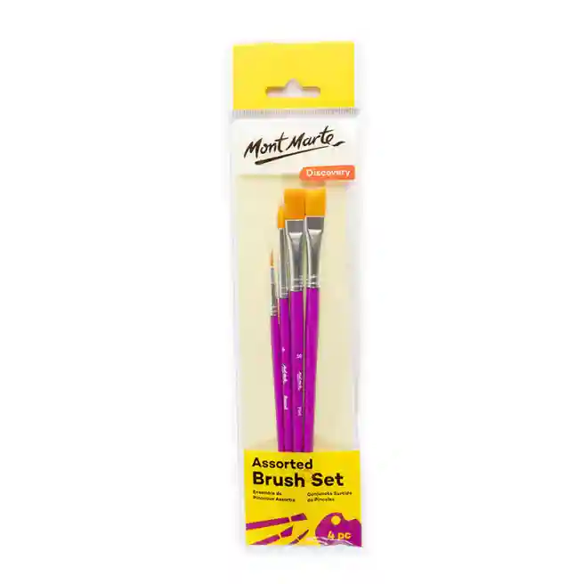 Set de pensule Discovery asortate (plată, oblică, rotunde),  4 bucăți