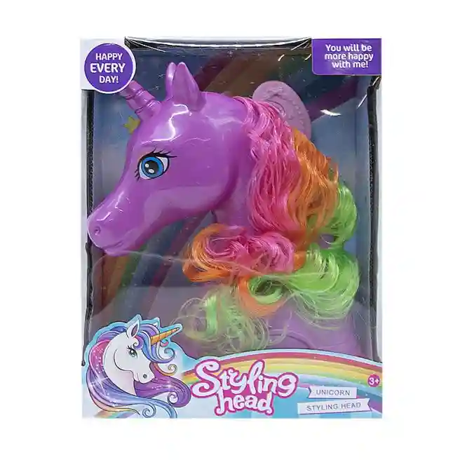 Manechin „Unicorn” cu coamă pentru realizarea coafurilor, roz, cod 642088