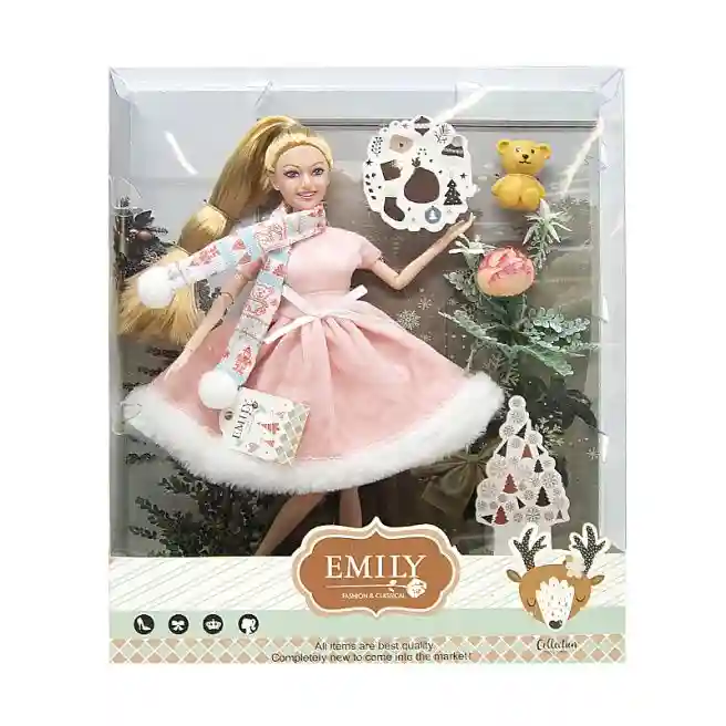 Papusa Emily 30 cm, in rochie de iarna, cod 672036