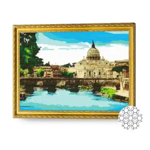 Râul azuriu în oraș 40x50 cm, mozaic cu diamante