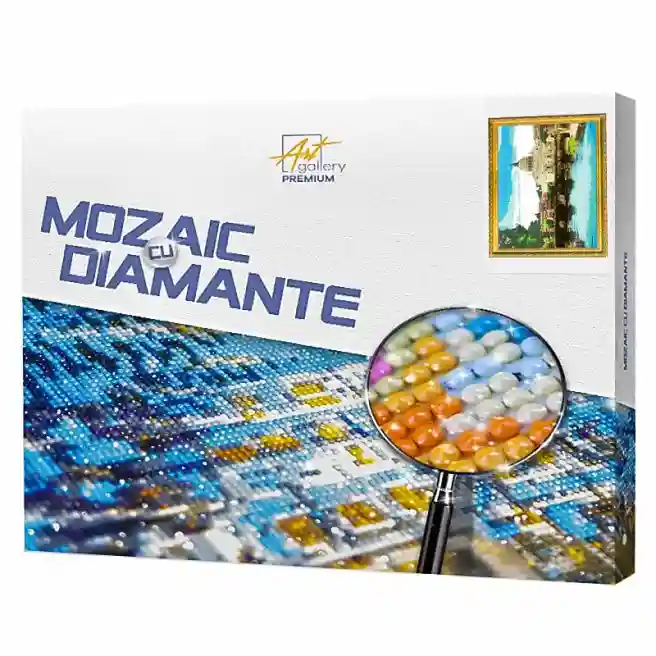 Râul azuriu în oraș 40x50 cm, mozaic cu diamante