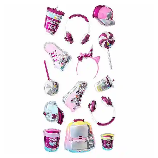 Stickere voluminoase shaker "Gadgeturi roz", 14 bucăți, art. DPNK-188
