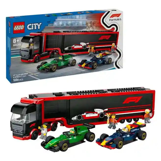 Конструктор LEGO City Грузовик F1 с автомобилями RB20 и AMR24 F1, арт. 60445
