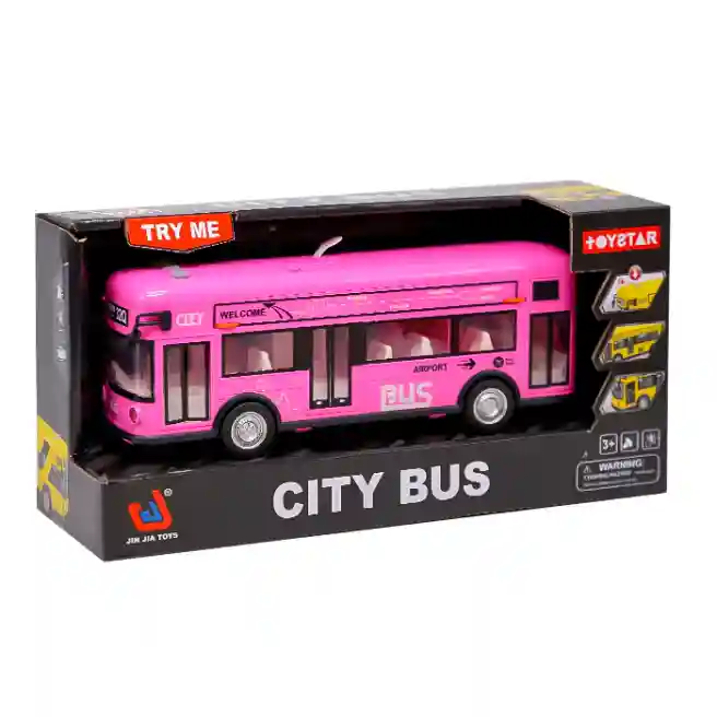 Autobus cu inerție, lumină și sunet "City Bus", roz, cod 792004