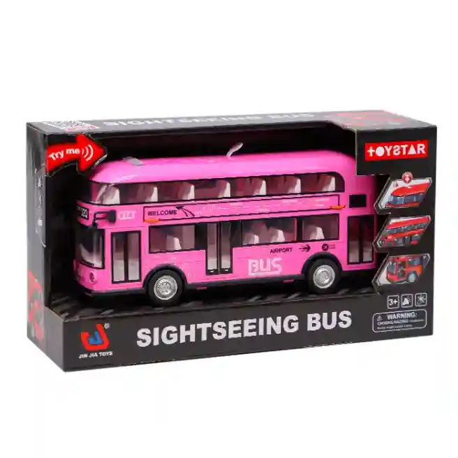 Инерционный автобус со светом и звуком "Sightseeing Bus", розовый, код 792005