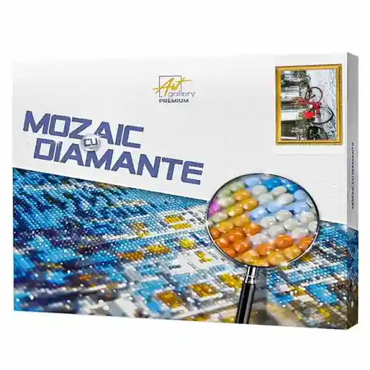 Bicicletă roșie 40x50 cm, mozaic cu diamante