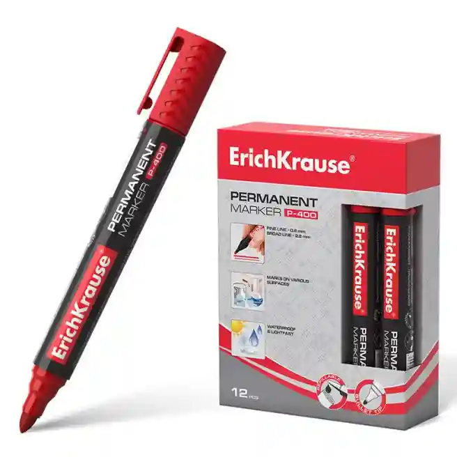 Marker permanent ErichKrause P-400, vârf conic, roșu