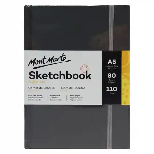 Sketchbook cu elastic A5, 110 gsm, 80 foi, dry media