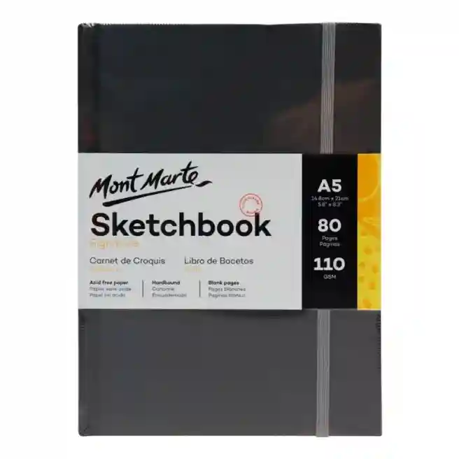 Sketchbook cu elastic A5, 110 gsm, 80 foi, dry media