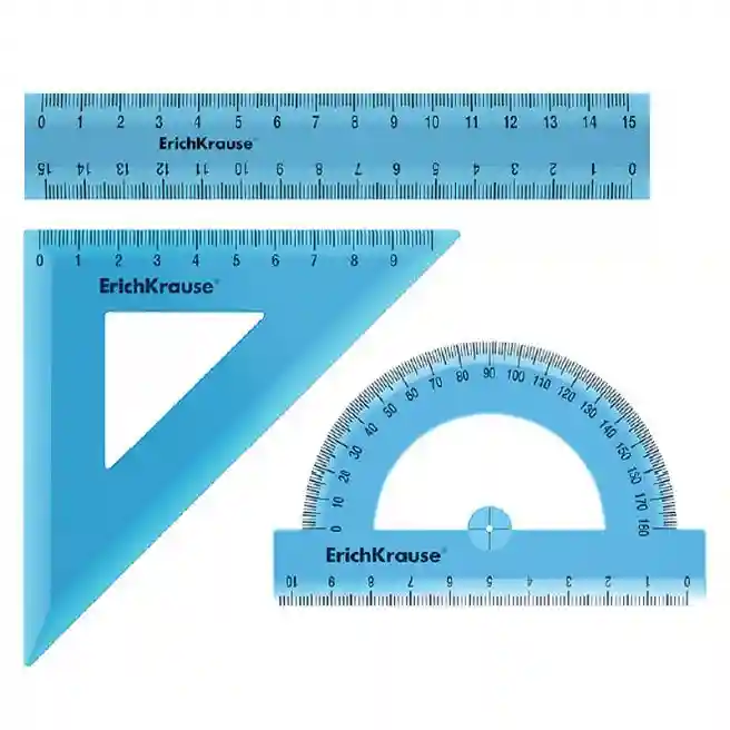 Set de rigle din plastic Erich Krause Standart 4 elemente(rigla 15 cm), albastru