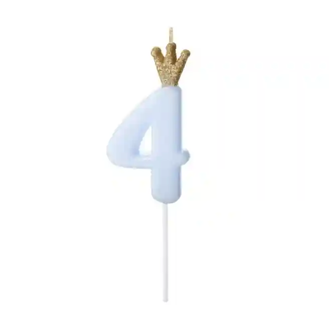 Свечка на торт, Цифра 4, голубая с короной, 9.5см