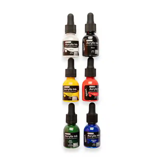 Set Cerneală acrilică, Basic, 6 bucăți x 20 ml
