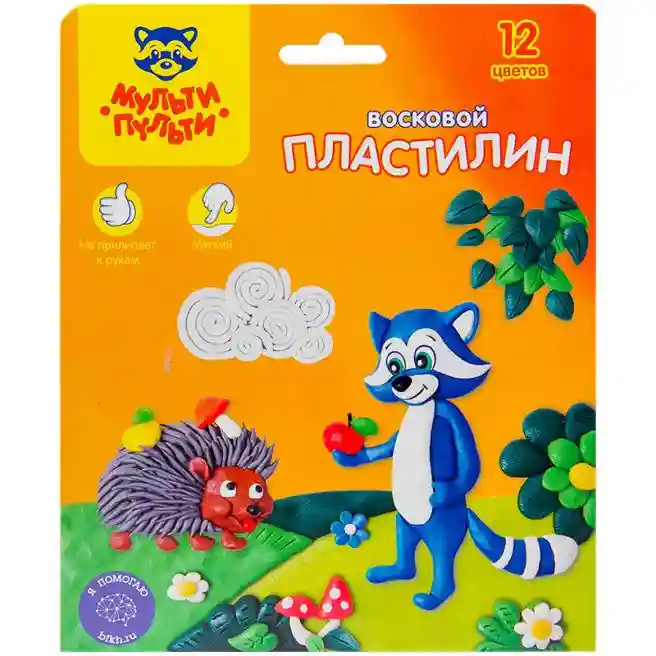 Plastilină Multi-Pulti, 12 culori, de ceară ,cu stec, 180g