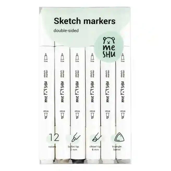 Set de carioci cu două fețe pentru sketching MESHU, 12 bucăți