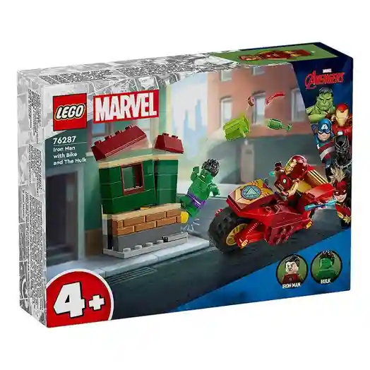 Constructor LEGO Marvel Iron Man cu bicicletă și Hulk, art. 76287