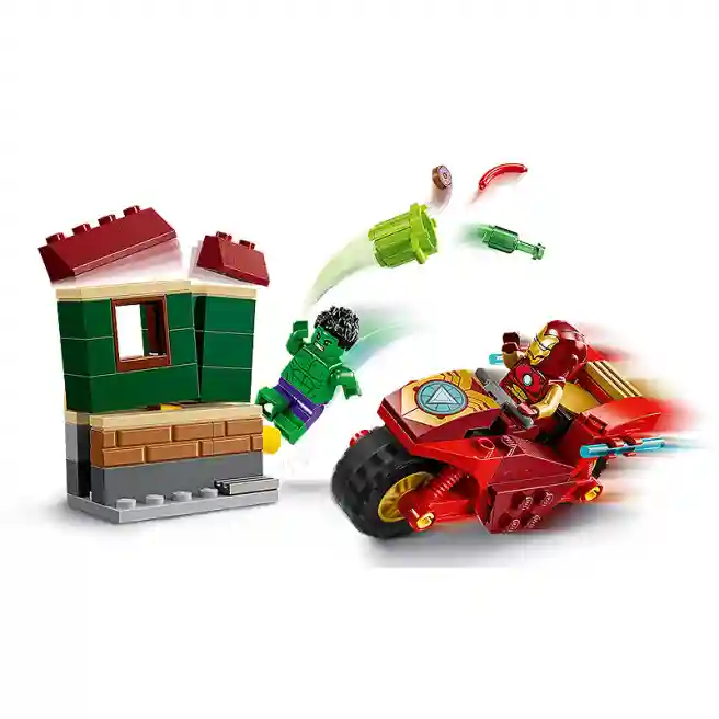 Constructor LEGO Marvel Iron Man cu bicicletă și Hulk, art. 76287