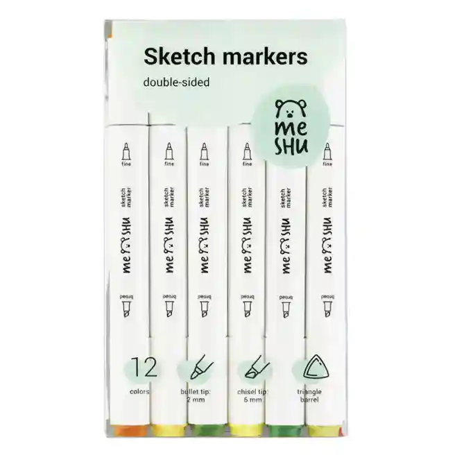 Set de carioci cu două fețe pentru sketching MESHU, 12 bucăți
