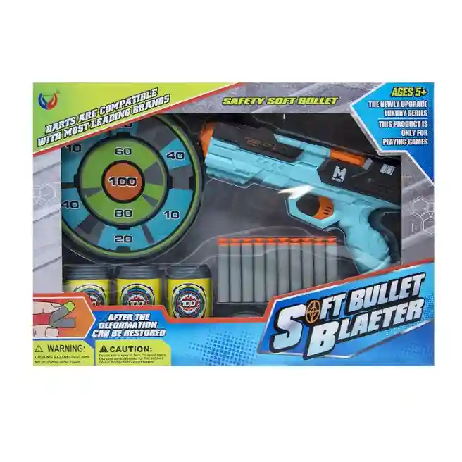 Pistol "Soft Bullet" turcoaz cu gloanțe moi și țintă, cod 632036
