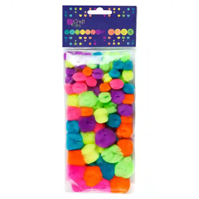 Pompoane acrilice mix neon, 78 bucăți, art. KSPO-003