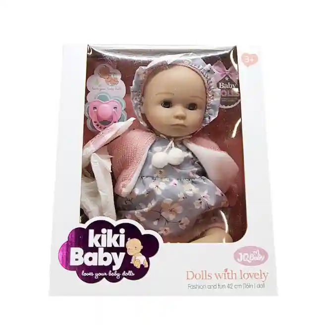 Papusa "Baby so funny" 40 cm in sapcă roz cu urechiusi și suzetă, cod 662015