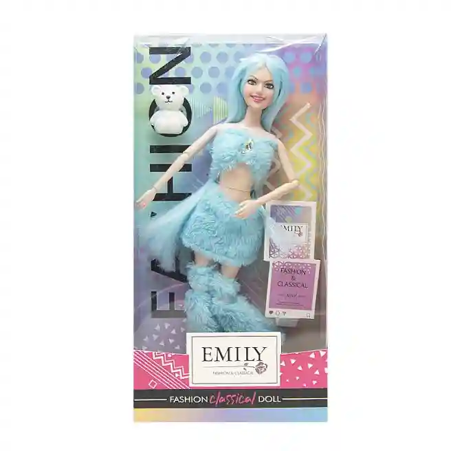 Кукла Emily 30 см, с медведем, в синем, код 672032