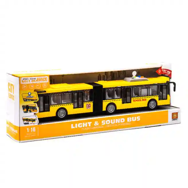WY Autobus cu inertie "Double Articulated Bus" galben (lumini,sunete), cod 49463