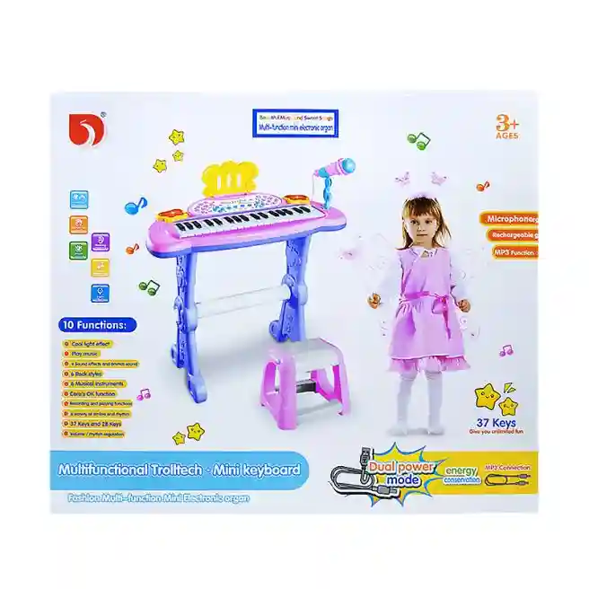 Set de joaca pian + scaun cu lumina si sunet, albastra, cod 612008