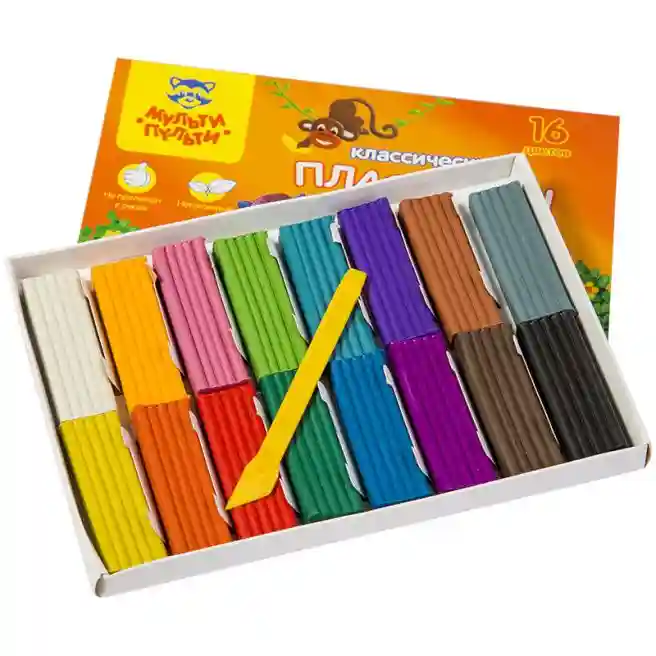 Plastilină Multi-Pulti, 16 culori, cu stec, 320g