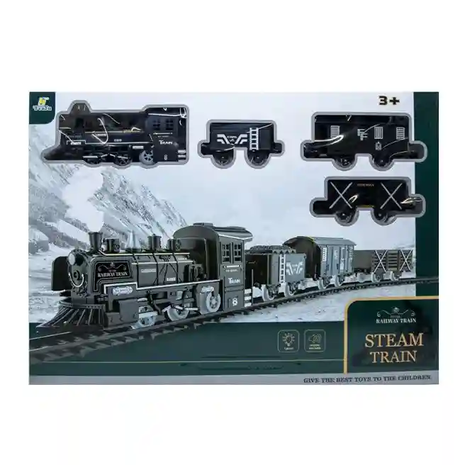 Set de joacă "Calea ferată" Locomotivă + 3 vagoane și brad, cu lumină, cod 632009