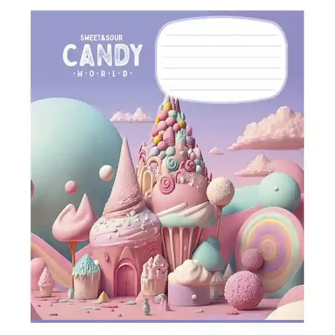 Тетрадь 12 листов, косая линейка, Школярик Candy world