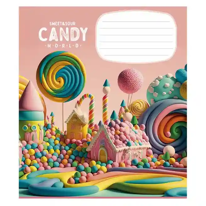 Тетрадь 12 листов, косая линейка, Школярик Candy world