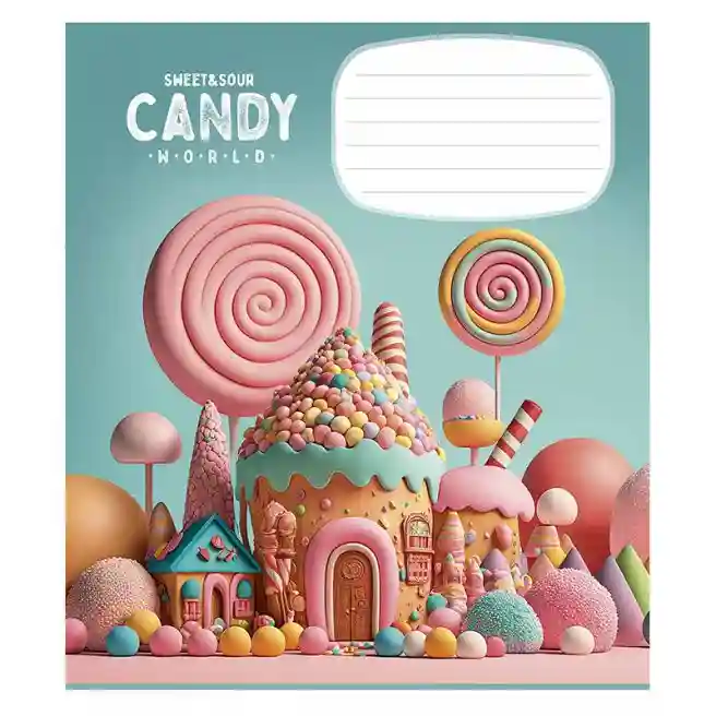 Тетрадь 12 листов, косая линейка, Школярик Candy world