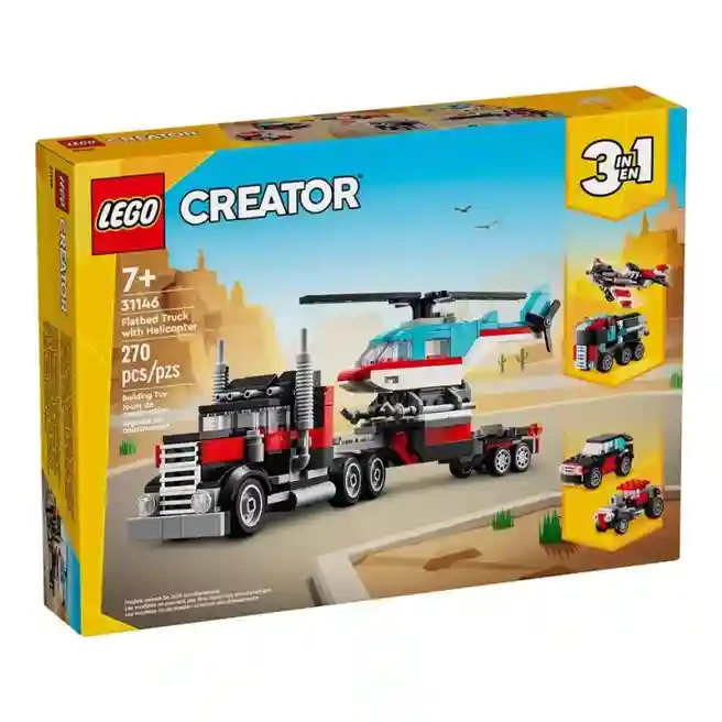 Constructor LEGO Creator Camion plat cu elicopter, art. 31146