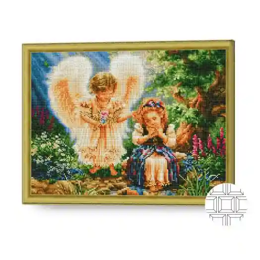 Mozaic cu diamante patrate 40x50 cm Fetița cu îngeraș în poiană