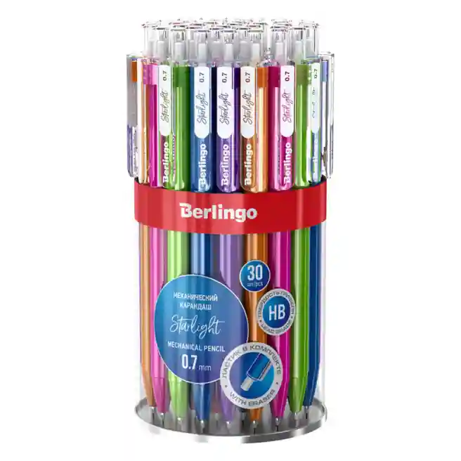 Creion mecanic Berlingo "Starlight" 0,7mm cu radieră, assorti