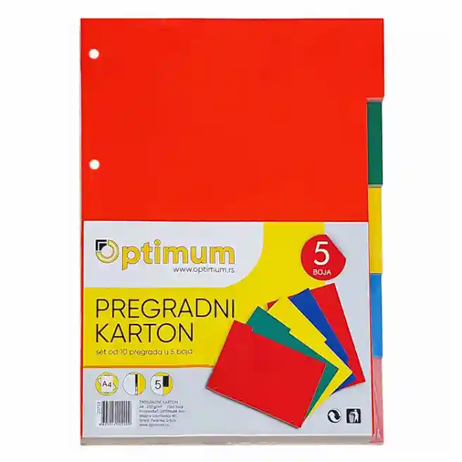 Разделители картонные Optimum, A4 (50л.) 5 цветов, 250г/м