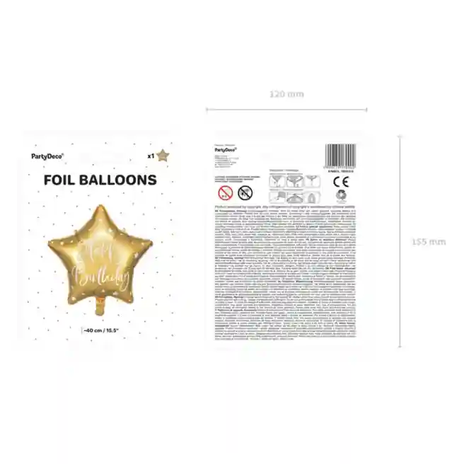 Balon de folie Happy Birthday, 40 cm (14), auriu