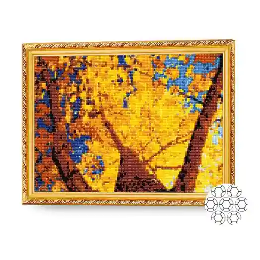 Frunziș galben 30x40 cm, mozaic cu diamante
