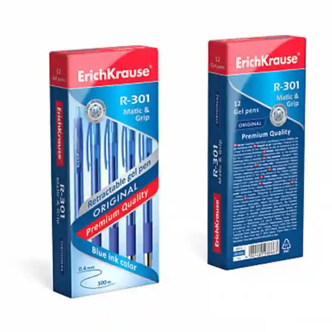 Pix gel cu buton Erich Krause R-301 albastru, 0,5mm